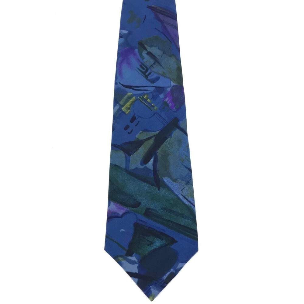 Protocol Blue Green Abstract Art Men's Funky Necktie Made Canada 3.75' x 58'